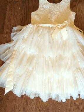 Ivory Satin Dress With Lace And Tulle. Flower Girl, Easter Dress